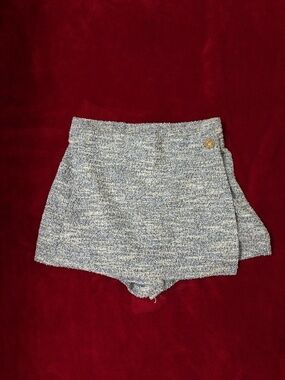 Aute Monde Tweed Skort - Blue & White High Waisted Wrap Mini Skort: Size Small